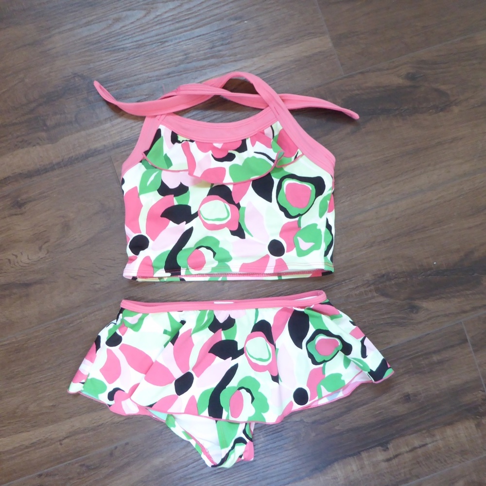 Gymboree Pink Floral Girls Swim Suit Set Size 9